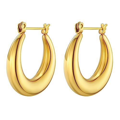 FindChic Creolen Ohrringe für Damen Mädchen 18K vergoldete klobige Goldcreolen Ohrringe Edelstahl Ohrstecker leicht Hypoallergen Modeschmuck von FindChic