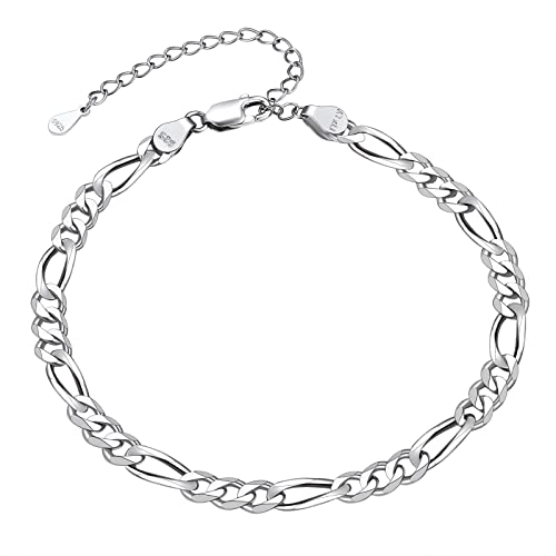 FindChic Damen 925 Sterling Silber 3:1 Figaro Fußkettchen 3mm breite Ankle Bracele Summer Beach Schmuck 22+5 lang von FindChic