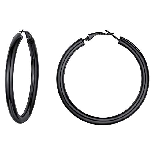 FindChic Damen Creolen Hoop Ohrstecker schwarz Herren Männer Ohrstecker kostenlos Geschenkebox Durchmesser 60mm für Freundin Freunden von FindChic