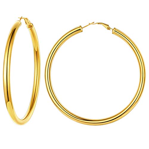 FindChic Creolen Gold 80mm chunky Ohrringe Damen Creolen vergoldet Frauen Edelstahl Huggie Hoop Runde Ohrringe Helix Piercing Ohrschmuck für Geburtstag Weihnachten von FindChic