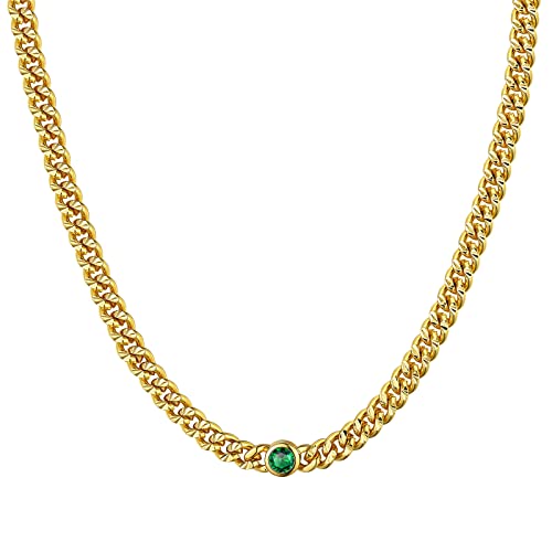 FindChic Damen Edelstein Halskette Choker Figaro in Ketten für Männer Goldkette aus Kupfer Smaragd Mai Kette Grüner Stein von FindChic
