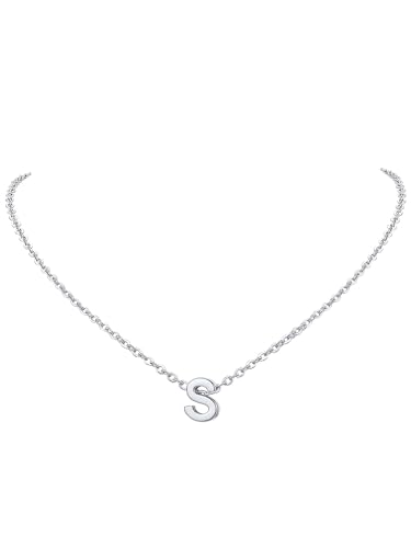FindChic Buchstaben Kette Silber S Kette Damen Initialen Kette Mini Alphabet Anhänger Glücksbringer Kette Modeschmuck für Sie Mädchen Mama Freundin Familien von FindChic