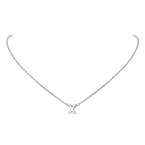 FindChic Kette X Damen Kette mit Buchstaben Silber Mini Alphabet Anhänger Mädchen Initial Necklace Edelstahl Anfangsbuchstaben Kette Geschenk für Geburtstag Muttertag Weihnachten von FindChic