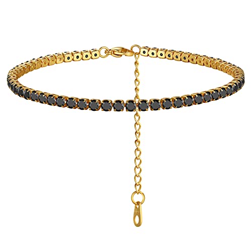 FindChic Damen Fußkettchen mit Schwarzer Zirkonia Shining Fußbänder Mädchen wasserdichter goldener Fußschmuck aus Edelstahl Tennis Kette Fußkette 27cm lang als Geschenk von FindChic