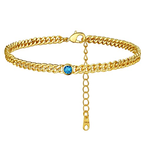 FindChic Damen Fußkette Ankle Chain Wasserfest aus Kupfer Vergoldete Knöchelkette Geburststein Dezember als Geschenk Blautopas zum Geburtstag, Weihnachten, Valentinstag von FindChic