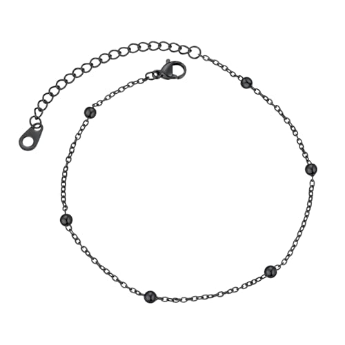 FindChic Damen Fusskette Mode Trendy Edelstahl Einstellbare Fußkettchen Perlen Feine Kette All-Match Fußkettchen Frauen Knöchel Strands Schmuck Schwarz von FindChic