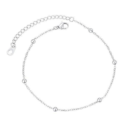 FindChic Damen Fusskette Mode Trendy Edelstahl Einstellbare Fußkettchen Perlen Feine Kette All-Match Fußkettchen Frauen Knöchel Strands Schmuck Silber von FindChic