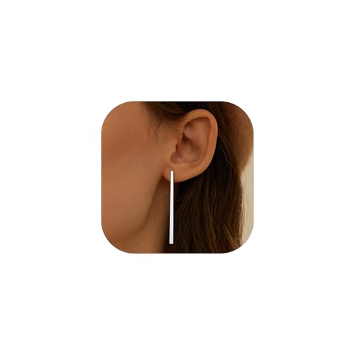 FindChic Ohrringe Silber Damen Stabohrringe Lang Hängend Edelstahl Ohrstecker minimalistischer Bar Hängeohrringe Women Earrings Statement Unisex Ohrschmuck für Mädchen Frauen von FindChic