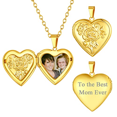 FindChic Damen Kette Foto Herz Medaillon Kette mit Bild zum Aufklappen Amulett Gold Herzanhänger Halskette mit Geschenkbox, Geschenk für Paar Pärchen Mutter Tochter von FindChic