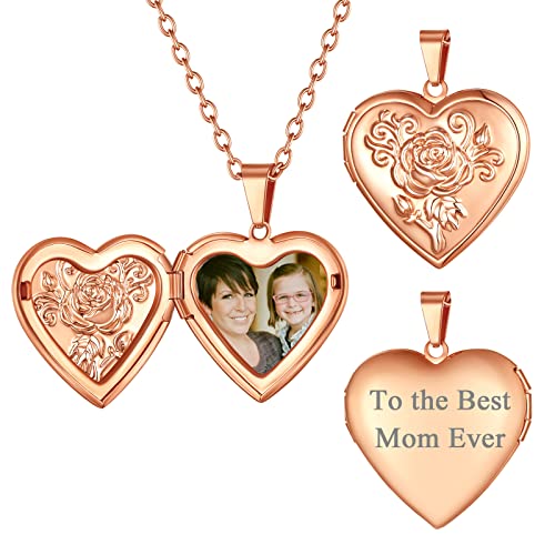 FindChic Damen Kette Foto Herz Medaillon Photo Bilder Amulett Rosegold Herzanhänger Halskette mit Geschenkbox, Geschenk für Paar Pärchen Mutter Tochter von FindChic