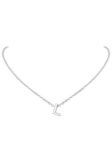 FindChic Kette L Damen Kette mit Buchstaben Silber Alphabet Anhänger Mädchen Initial Necklace Klein Anfangsbuchstaben Kette aus Edelstahl Geschenk für Geburtstag Muttertag Weihnachten von FindChic