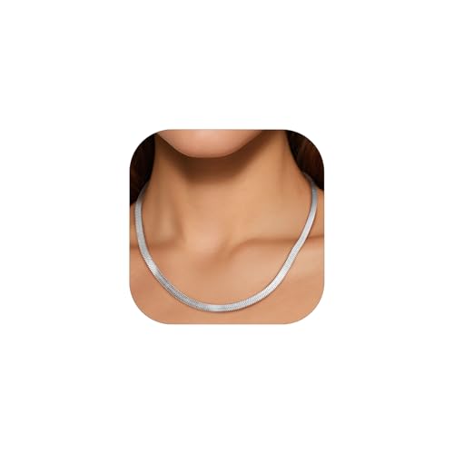 FindChic Schlangenkette Edelstahl Choker Silber Sleek Halskette 51cm Flachpanzerkette Silberkette Halsreif Partnerkette Freundschaftskette für Damen Fruen Mädchen von FindChic