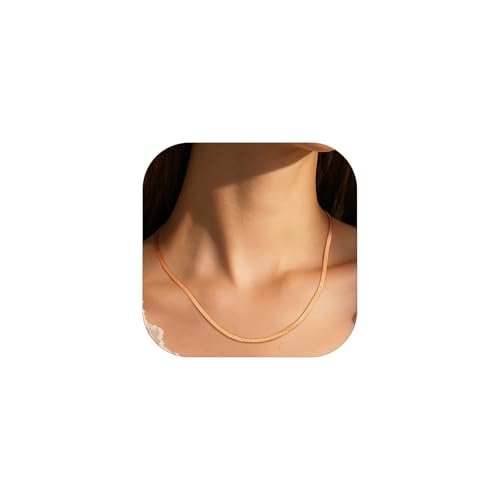 FindChic Kette Rosegold Damen Schlangenkette Edelstahl Choker Halskette 3mm Sleek Necklace 51cm Filigrane Kette Frauen Mädchen Flachpanzerkette für Valentinstag Geburtstag von FindChic