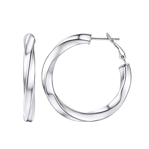 FindChic Damen Männer Twisted Ohrstecker Punk Creolen Ohrstecker in Durchmesser 40mm Edelstahl Huggie Hoop Ohrringe Glänzend Poliert Ohrschmuck für Geburtstag Alltag von FindChic