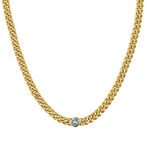 FindChic Damen Mondstein Halskette Choker Figaro in Ketten für Männer Goldkette aus Kupfer März Aquamarin von FindChic