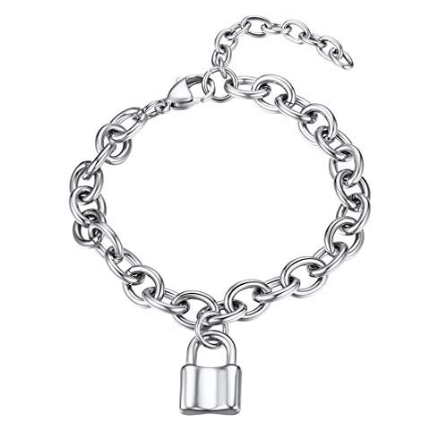 FindChic Damen Panzerkette Armskette mit Schloss Anhänger Edelstahl statment Schloss Armband mit Geschenkebox für Weihnachten Valentinstag Geburtstag von FindChic