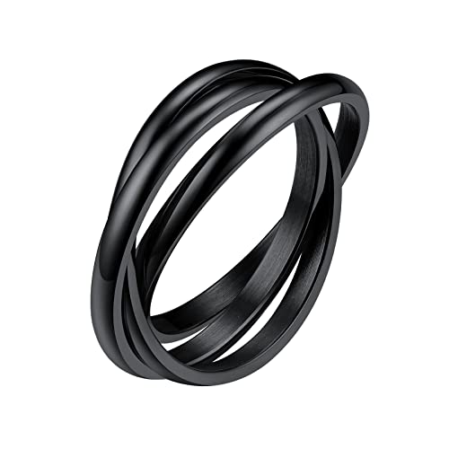 FindChic Damen Ring Wickelring Edelstahl 3 Ringe Ineinander Verschlungene Ring Rolling Rings Modeschmuck Ehering Schwarz 15 von FindChic