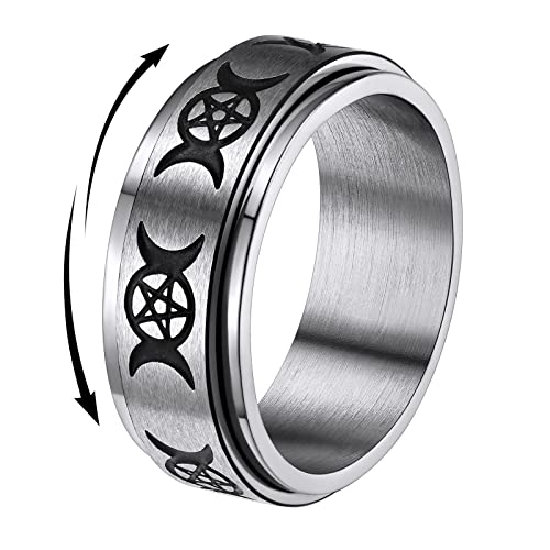 FindChic Edelstahl Bandring für damen herren Spinner Fingerring mit Mond Stern Triple Mond Bandring drehbarer Meditationsring für Freunden Ehemann von FindChic