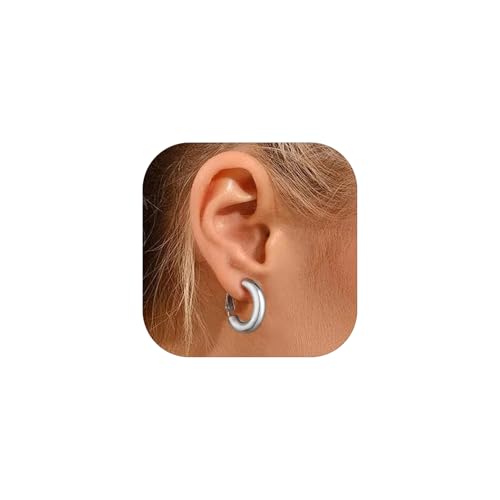 FindChic Creole Silber 20mm Edelstahl mini Creolen Damen Kleine Klobige Creolen Silberohrringe Hoop Earrings Silver Frauen Hypoallergene Ohrringe Helix Piercing Ohrlöcher Schmuck für Mädchen von FindChic