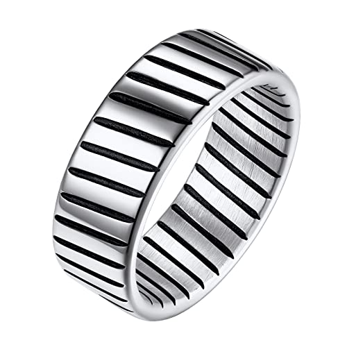 FindChic Edelstahl Herren Ring 7,7mm Breit Hip Hop Jugendring Gothic Ring Biking Ring Sillber 10 als Geschenk zum Geburtstag, Weihnachten, Valentinstag von FindChic