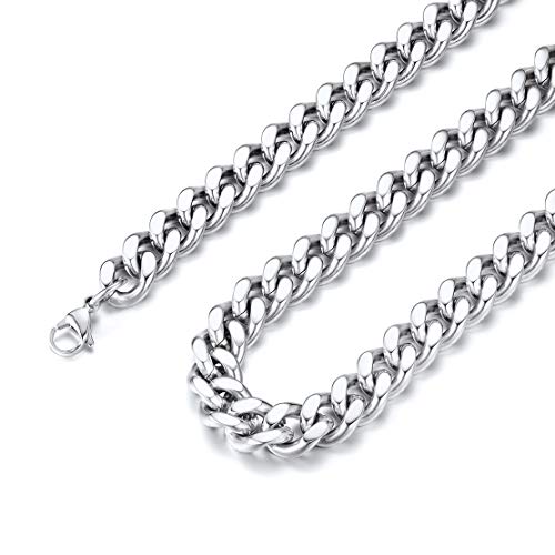 FindChic Edelstahl Panzerkette Jungen 12mm männliche Halskette 35cm lang in Silberfarbe mit Kostenlos Geschenkebox für Ehemann Freunden von FindChic