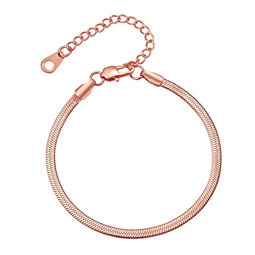 FindChic Edelstahl Schlangen Armband 3mm breit Hip Hop Gliederarmband Rosegold Handkette Frau mit Geschenkbox für Damen Herren von FindChic