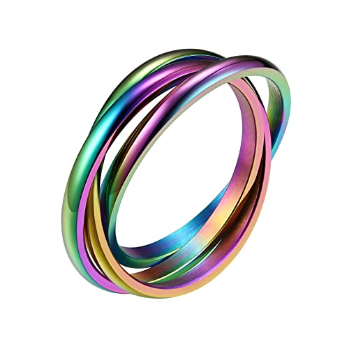 FindChic Edelstahl Wickelring Damen 3er Ring Trinity Ring Frauen Regenbogenring Trauring Modeschmuck Ehering Promise Ring 15 von FindChic