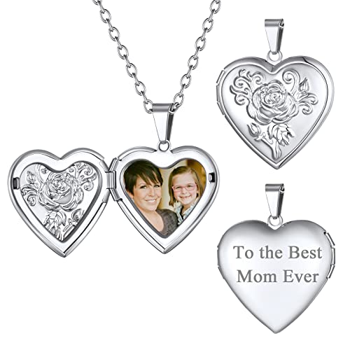 FindChic Foto Kette Damen Herz Medaillon Photo Bilder zum Aufklappen Amulett Silber Herzanhänger Halskette mit Geschenkbox, Geschenk für Paar Pärchen Mutter Tochter von FindChic