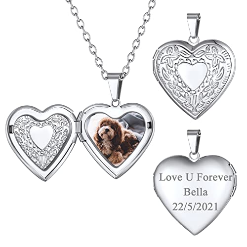 FindChic Foto Kette Personalisierte Medaillon zum Öffnen für Bilder Memorial Damen Herz Medaillon Kupfer Herzkette mit Gravur Silber Locket Amulett mit 51cm kette von FindChic