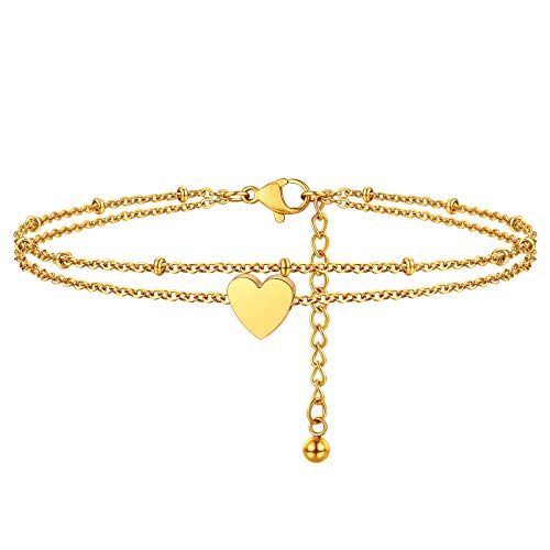 FindChic Fußkettchen Fußschmuck Sommer Strand Fuß Schmuck Hypoallergen Verstellbar Fußkettchen Armbänder für Frauen, Edelstahl Edelstahl 18 Karat vergoldet von FindChic