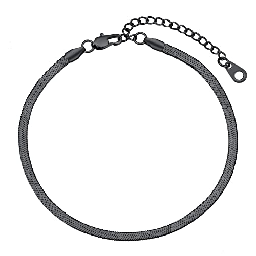 FindChic Fußkette für Damen Mädchen Sommer Strand Schlangenkette Fußkettchen verstellbare Schlangen Fußschmuck 3mm breit Fußband 22cm lang Schwarz von FindChic