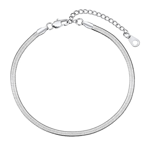 FindChic Fußkette für Damen Mädchen Sommer Strand Schlangenkette Fußkettchen verstellbare Schlangen Fußschmuck 3mm breit Fußband 22cm lang Silber von FindChic