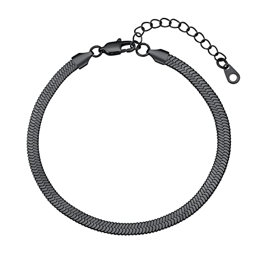 FindChic Fußkette für Damen Mädchen Sommer Strand Schlangenkette Fußkettchen verstellbare Schlangen Fußschmuck 5mm breit Fußband 22cm lang Schwarz von FindChic
