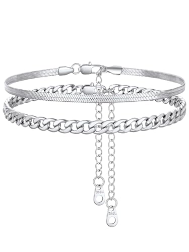 FindChic Fussketten für Frauen Schlangekette Fußkette Silber Panzerkette Fußkette Edelstahl Armband 2 Stück Sommer Strand Fussband 22+5cm Länge Wasserfest, 22+5cm von FindChic