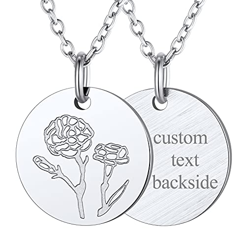 FindChic Geburtsblume für den Geburtsmonat Januar Damen Nelke Halskette aus 316 Edelstahl Münze Anhänger mit Gravur Verstellbare Länge 45+5cm, Zartes Januar Geburtsblumen Design, Silber von FindChic