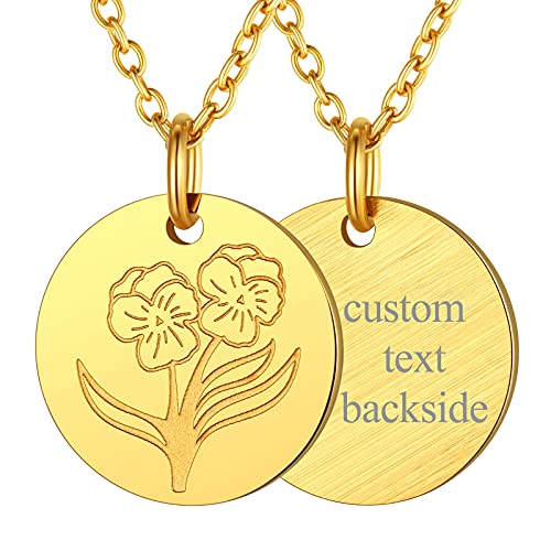 FindChic Geburtsblumen Kette Edelstahl Personalisierbare Münze Anhänger mit Blume Veilchen Damen Februar Geburtsmonat Halskette Verstellbare Länge 45+5cm Gold von FindChic