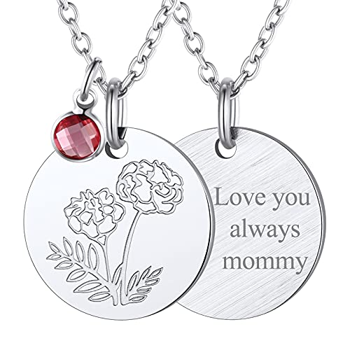 FindChic Geburtsblumen Ringelblume Kette Edelstahl Personalisierbare Münze Anhänger mit Gravur Damen Oktober Geburtsstein Halskette Verstellbare Länge 45+5cm Silber von FindChic
