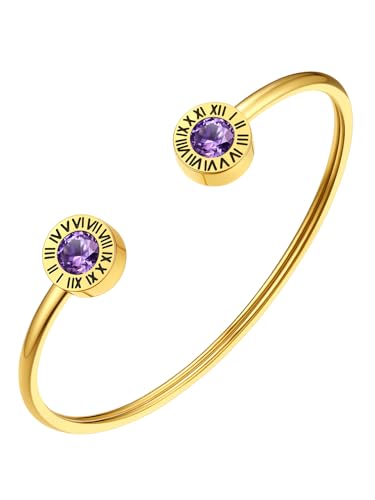FindChic Goldarmbänder für Frauen Edlestahl Römische Ziffer Armspangen-Armreif Lila Stein Armkette Geburtsstein Armschmuck für Muttertag Valentinstag Geburtstag Weihnachten von FindChic