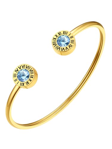 FindChic Goldarmbänder für Frauen Edlestahl Römische Ziffer Armspangen-Armreif blau Stein Armkette Geburtsstein Armschmuck für Muttertag Valentinstag Geburtstag Weihnachten von FindChic