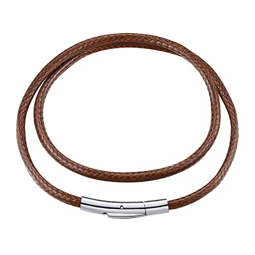 FindChic Herren Halskette Braune Lederkette 3mm mit 316L Edelstahl Hebelverschluss geflochten Leder-Band 41cm lang Kautschuk Halsband ohne Anhänger Geschenkideen für Frauen Jungs von FindChic