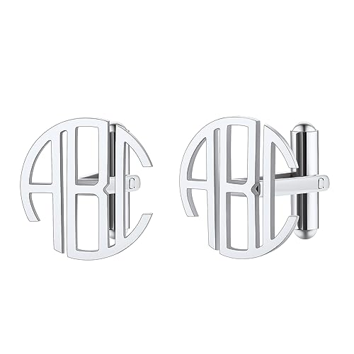 FindChic Herren Hochzeit Manschettenknöpfe Cufflinks Edelstahl Manschettenknopf mit Initialen Buchstaben Men Letter Cufflinks Geschenk für Ehemann Freunden Vater,Silber von FindChic