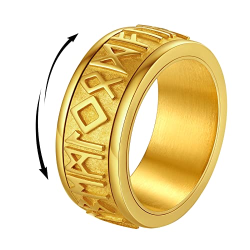 FindChic Anti Stress Ring Edelstahl Viking Rune Fingerring Herren drehbarer Spinner Bandring Fidget Spinner Zappelring für Vatertag Geburtstag, Gold, 54 von FindChic