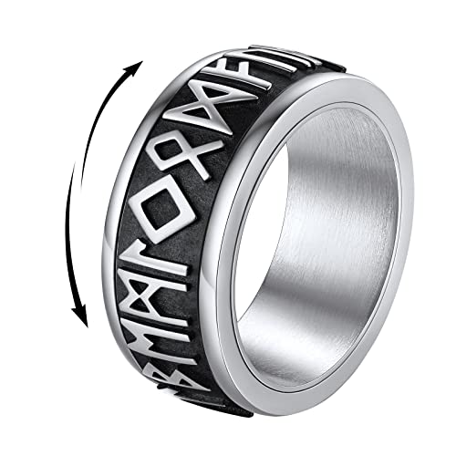 FindChic Viking Rune Fingerring Edelstahl Spinner Fingerring für Herren Fidget Spinner Metall Anti Stress Ring für Vatertag Geburtstag Verlorbungsring Hochzeitsring, Silber, 70 von FindChic