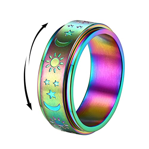 FindChic Herren Ring Anti Stress Ring Edelstahl Stern Mond Sonne drehbarer Spinner Ring Damen für Geburtstag Weihnachten mischfarben 13 von FindChic