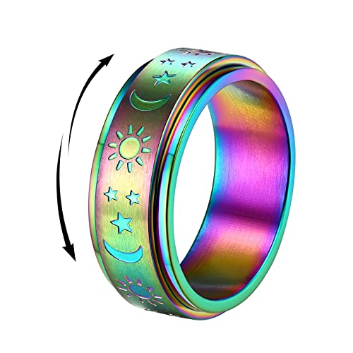 FindChic Herren Ring Anti Stress Ring Edelstahl Stern Mond Sonne drehbarer Spinner Ring Damen für Geburtstag Weihnachten mischfarben 67 von FindChic