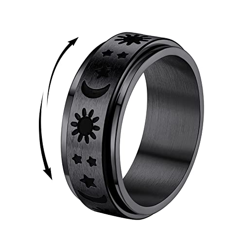 FindChic Herren Ring Anti Stress Ring Edelstahl Stern Mond Sonne drehbarer Spinner Ring Damen für Geburtstag Weihnachten schwarz 11 von FindChic