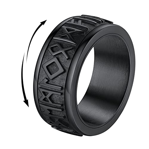 FindChic Spinner Ring Schwarz Edelstahl Stress Ring Herren Viking Rune Fingerring drehbarer Bandring Gegen Stress mit Geschenkebox für Vatertag, 54 von FindChic