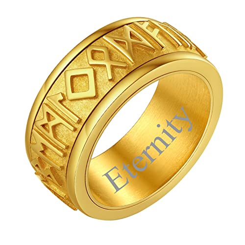 FindChic Stress Ring Herren Bandring drehbarer Spinner Fingerring Edelstahl Wikinger nordische Männer Anxiety Ring Meditationsring mit Gravur für Hochzeit Verlorbung Party, Gold, 62 von FindChic