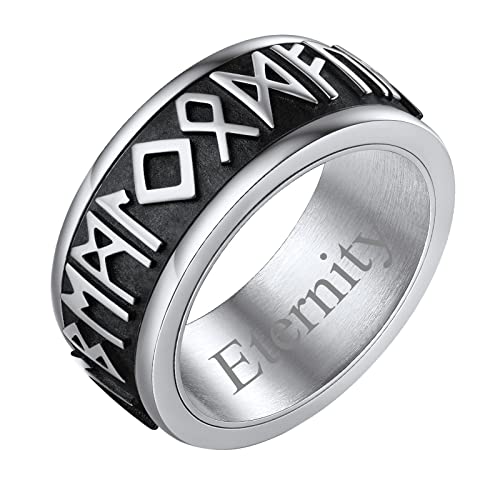 FindChic Stress Ring Herren Bandring drehbarer Spinner Fingerring Edelstahl Wikinger nordische Männer Anxiety Ring Meditationsring mit Gravur für Hochzeit Verlorbung Party, Silber, 62 von FindChic