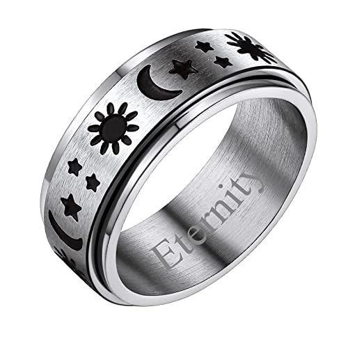 FindChic Herren Ring Anti Stress Ring Edelstahl Stern Mond Sonne drehbarer Spinner Ring Damen mit Gravur für Geburtstag Weihnachten Silber 67 von FindChic